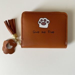 New Cute Wallet with Dog Paw Decoration & Tassel Brown
